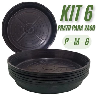 Kit 6 Prato Vaso De Planta Coletor de Àgua Plástico Preto Com Furos Suspenso - Pequeno Médio Grande