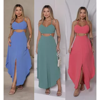Vestido Feminino Longo Luxo – Com Fenda e Decote, Elegante e Sofisticado para Festas em Oferta na Shopee