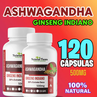 Ashwagandha Ginseng Indiano Puro 120 Cápsulas Suplemento 100% Natural 500mg