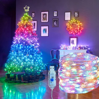KIT Pisca Pisca Colorido Árvore Natal Decoração Usb Rgb 100 Leds 10M/20M Prova D'Agua Interno Bivolt 100CEM