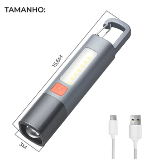 Lanterna Tática Led Recarregável Com Gancho e Zoom 1000LM Luminária com USB Luz Lateral