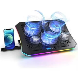 Suporte Gamer para Notebook com Cooler RGB 6 Fans | Ergonômico com Display LCD e Suporte para Celular
