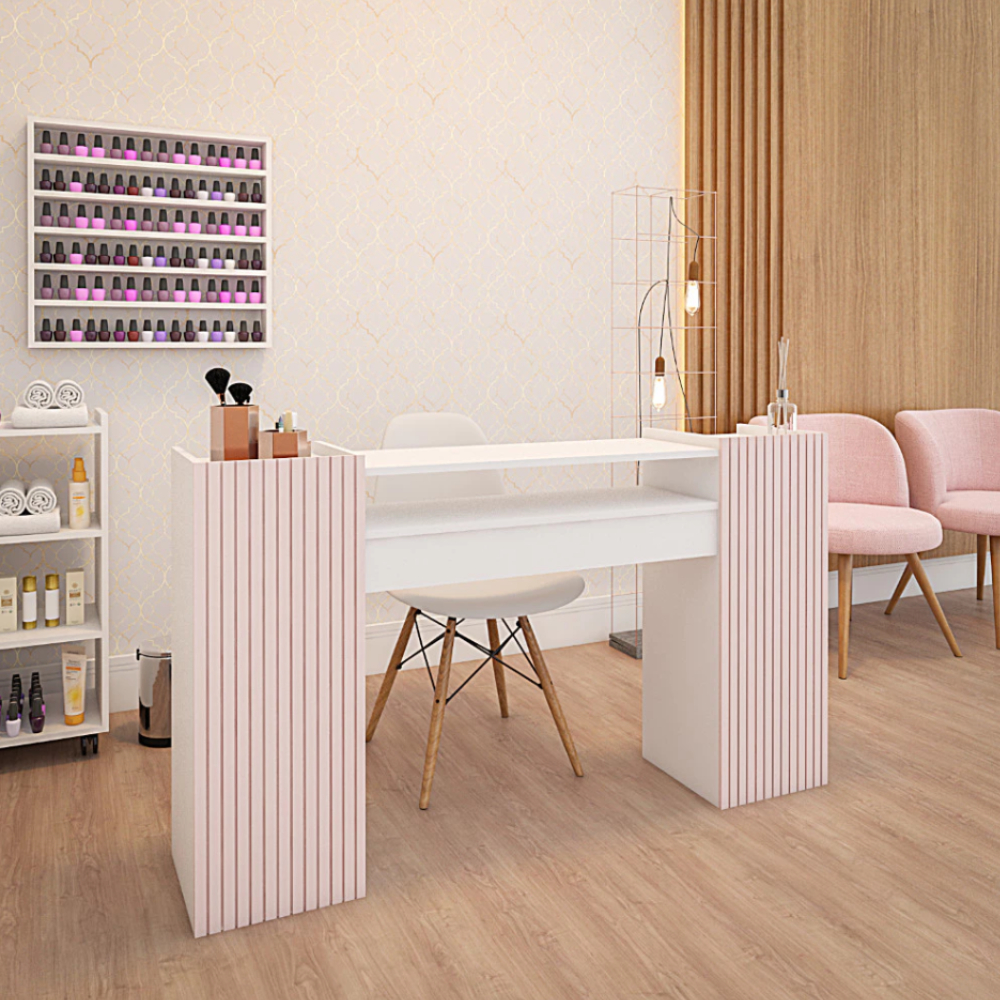 Mesa de Manicure Profissional Grande Rosa 140 CM Ripado Para Pedicure ...