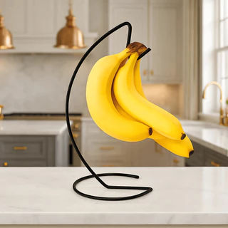 Suporte de Mesa para Cacho de Bananas Fruteira Gancho para Pendurar Bananas Expositor em Aço Preto