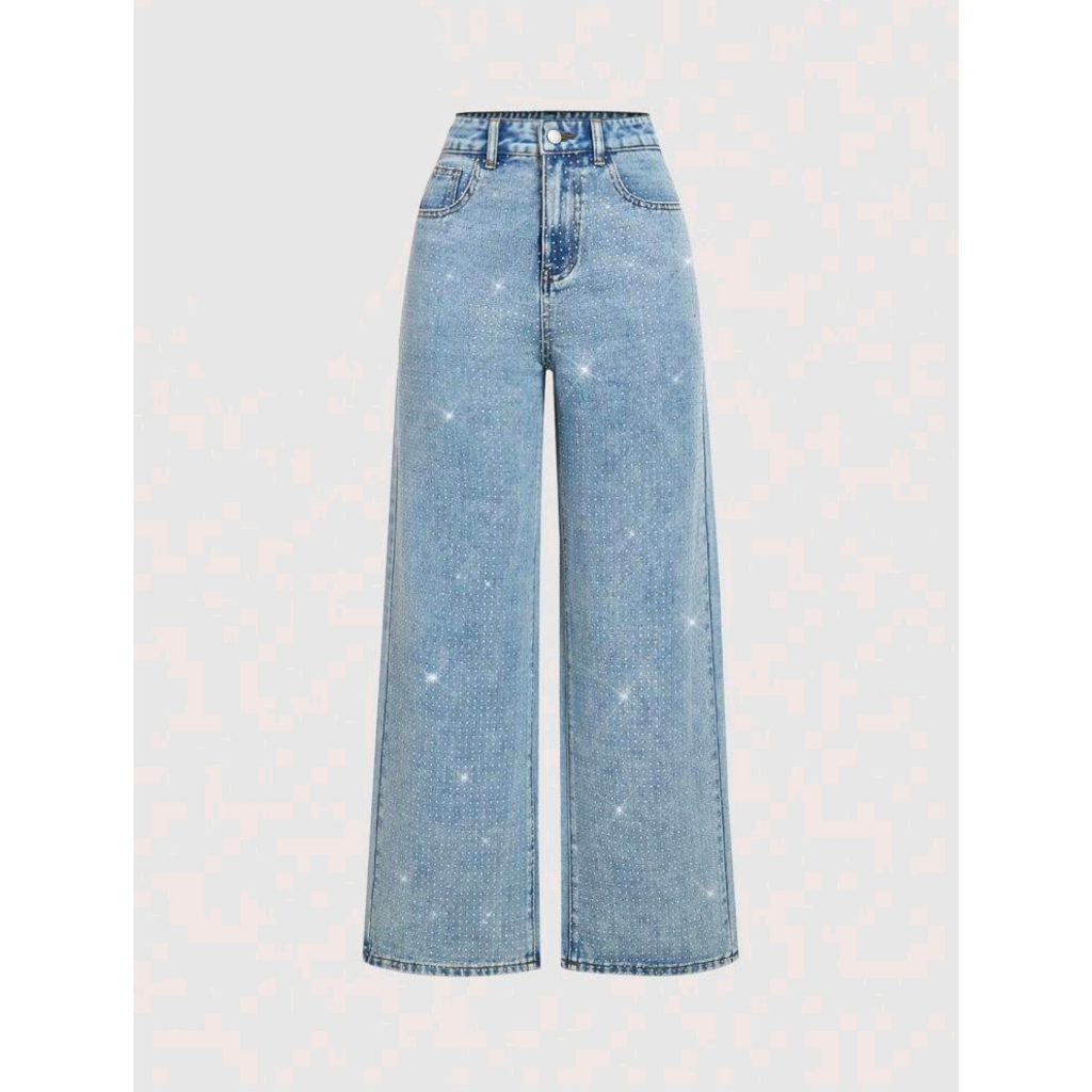 Calça Jeans Feminina Pantalona Wide Leg Com Bolsa Cintuta Alta Com ...