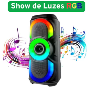 Caixa de Som Bluetooth H'maston QS08 | Design Premium | LED RGB | Super Bass | Rádio FM | USB | TWS