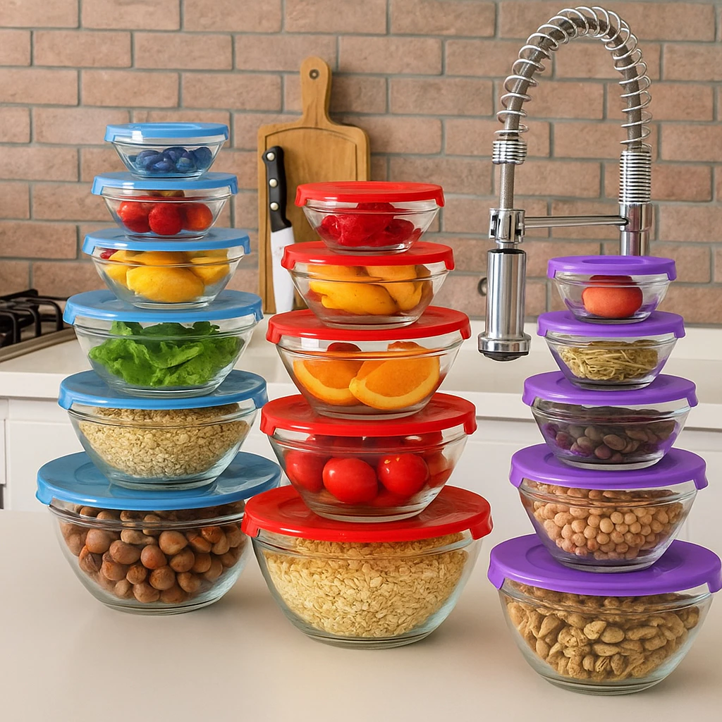 Conjunto 5 Potes de Vidro Hermeticos com Tampa Armazenamento de Alimentos Utensilios de Cozinha