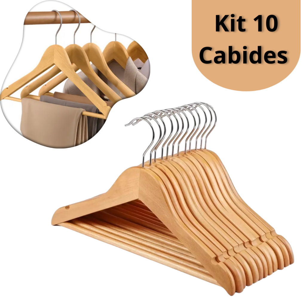 Kit 10 Cabides Madeira Premium para Roupas Marfim Atacado | Shopee Brasil