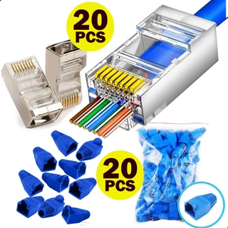 Kit 20 Conectores Rj45 Cat5 Blindados Ez-crimp + 20 Capas
