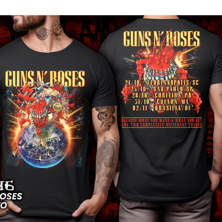 Camiseta Guns n Roses turnê 2025 Banda de Rock | Shopee Brasil