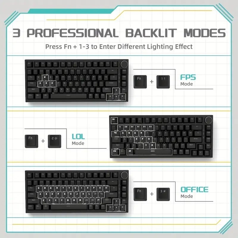Teclado Mecânico Ajazz Ak820 75% Preto Com Fio Gamer LED | Shopee