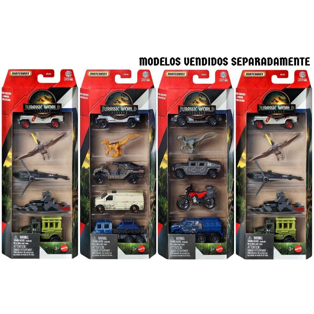 Pacote c/ 5 Miniaturas Matchbox Jurassic World - 1/64 - Mattel