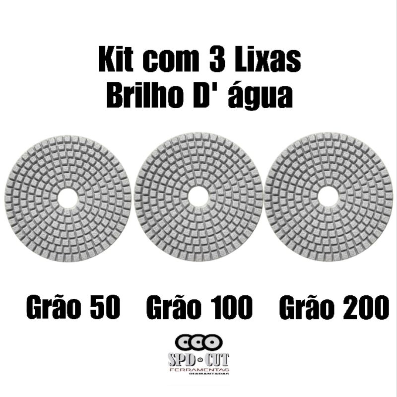Kit 3 Lixa Brilho D'água Grão 50, 100, 200 Mármore, Granito ...