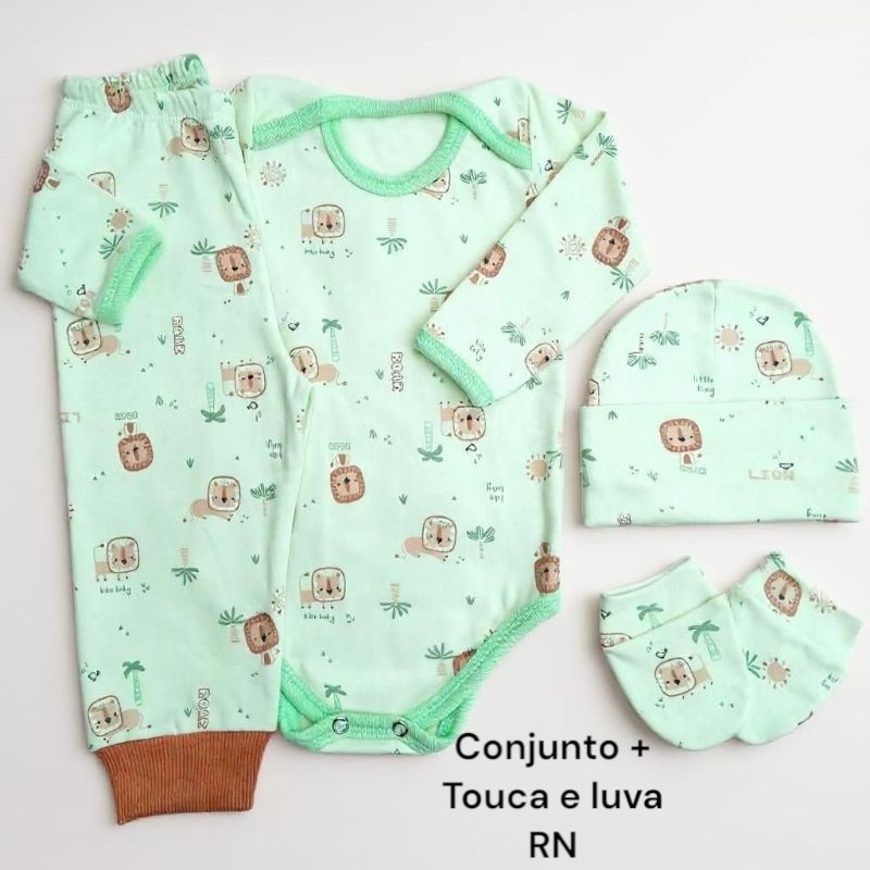 Kit 4 Peças para bebê, conjunto body e calça com touca e luva recém ...