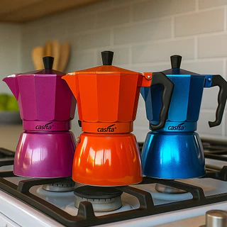 Cafeteira Italiana 6 Xicaras Aluminio 300ml - Azul - Laranja - Roxo