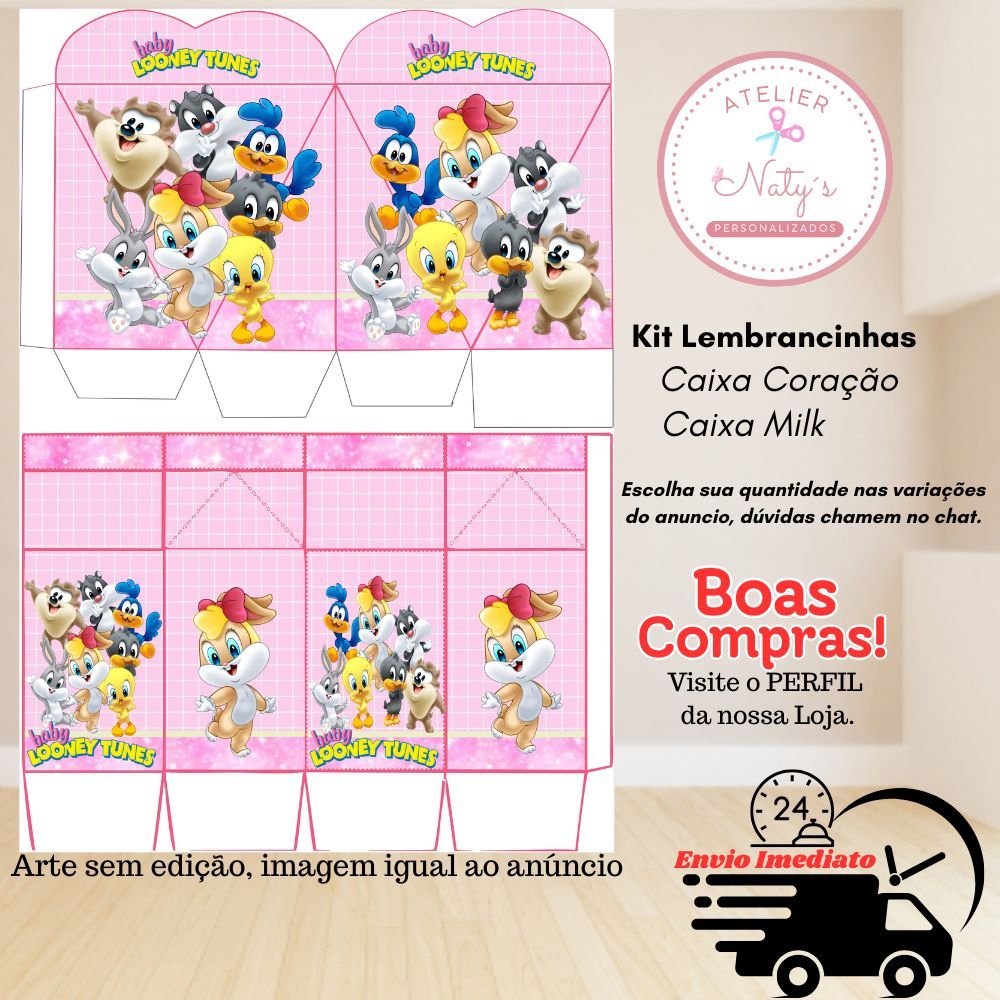 hoooneymilk さま　専用 Envio rápido - Kit Caixas Milk/Coração BABY LOONEY TUNES (SEM NOME