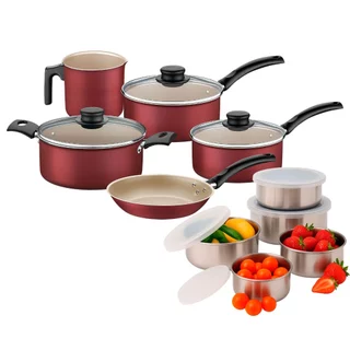 Jogo de Panelas Tramontina Turim Alumínio 5 Peças e Conjunto de Tigelas inox 5 peças em Oferta na Shopee