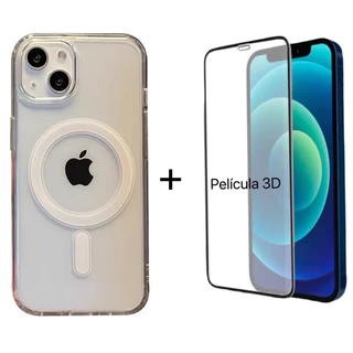 Kit Capinha Magnética Magsafe transparente + Película 3d Para iPhone 17 11 12 13 14 15 16 Pro ProMax Plus XR 16E Air