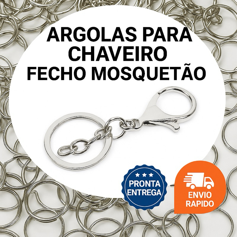 Argola para Chaveiro com Fecho Mosquetão |30 mm | Prata |Brindes, Chaves e Personalização Atacado