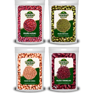 Combo de 4 Feijões - 1kg de cada - Feijão Azuki, Feijão Moyashi, Feijão de Corda e Feijão Vermelho