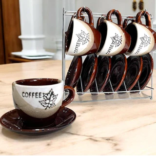 Jogo de Xícaras de Café de Porcelana em Ceramica 13 Peças com Suporte 85ml Design Moderno e Elegante