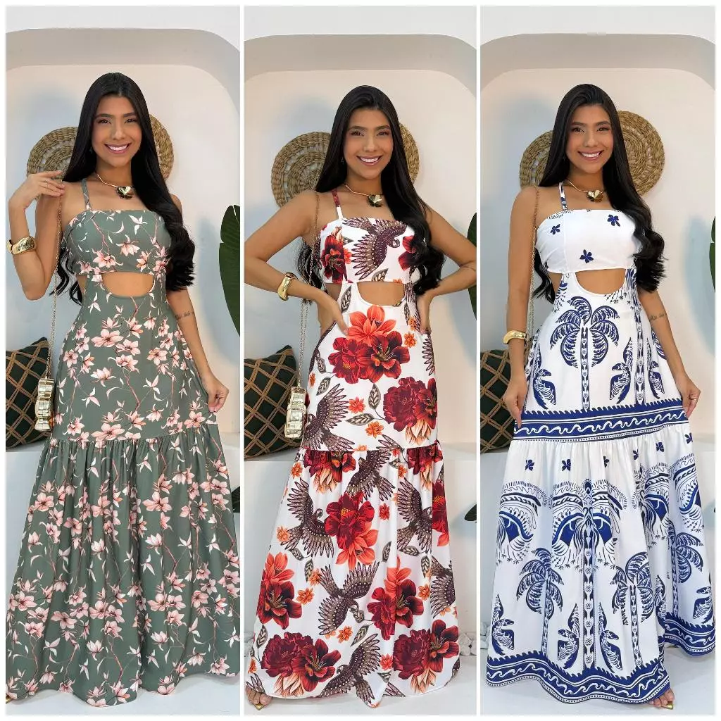 Vestido Longo Com FORO e BOJO, Feminino Com manga Variados super confortáveis e leves qualidade e durabilidade