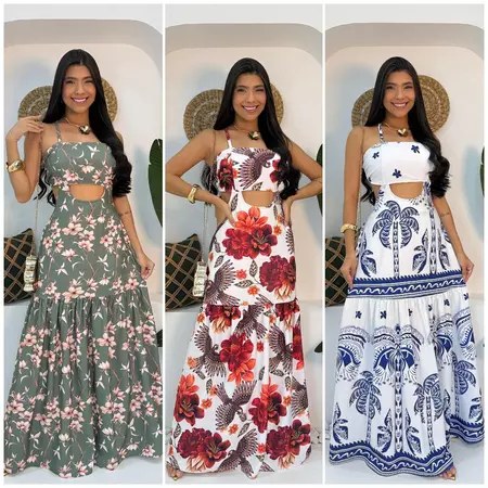 Vestido longo feminino com forro e manga curta