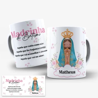 Caneca de Porcelana Personalizada com o nome Madrinha Padrinho de Batismo