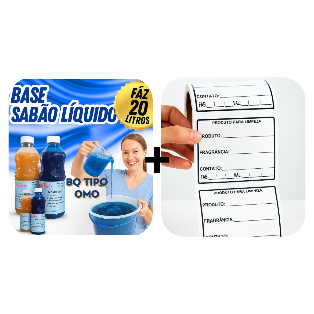 BASE SABÃO LÍQUIDO PREMIUM BQ TIPO OMO + 250 RÓTULOS DE IDENTIFICAÇÃO ...