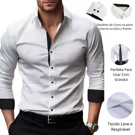 Camisa social masculina slim manga longa premium 