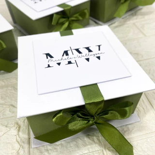 CAIXA 15x15x7cm CONVITE PADRINHOS CASAMENTO VERDE OLIVA - Cartonada PERSONALIZADA