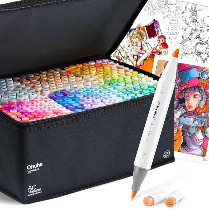 Caneta Marcadora Ohuhu, Diretamente do Japão, Tipo de Pincel, 320 Cores ...