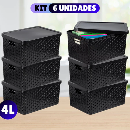 Kit Com 6 Cesto Caixa Organizadora Rattan 4 Litros