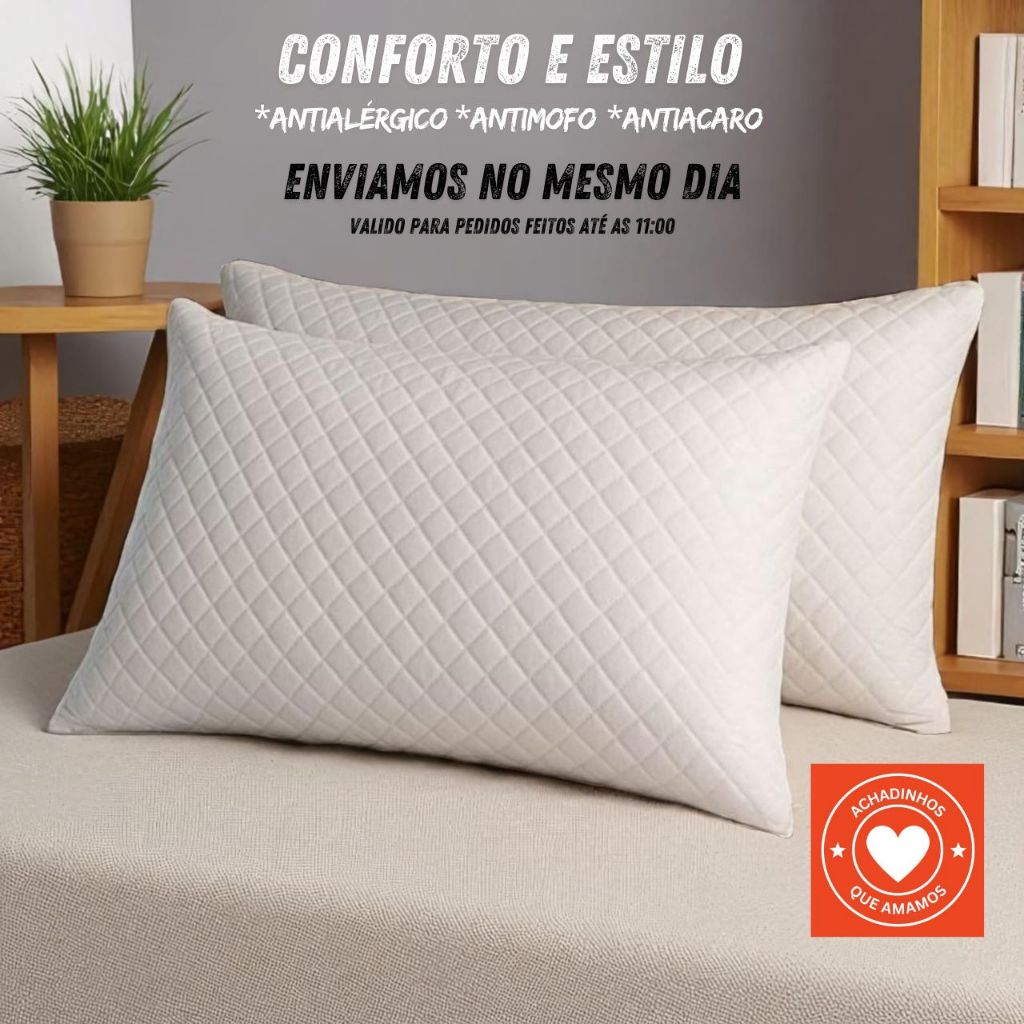 Kit 2 Travesseiro Confortável Toque Macio Antialérgico | Shopee Brasil