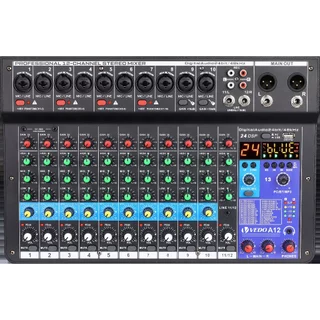 VEDO A12 Mesa De Som 12 Canais Mixer De áudio Bluetooth USB Phantom 48+v Com Atraso E Efeitos De Som Elétrico Tela LCD em Oferta na Shopee
