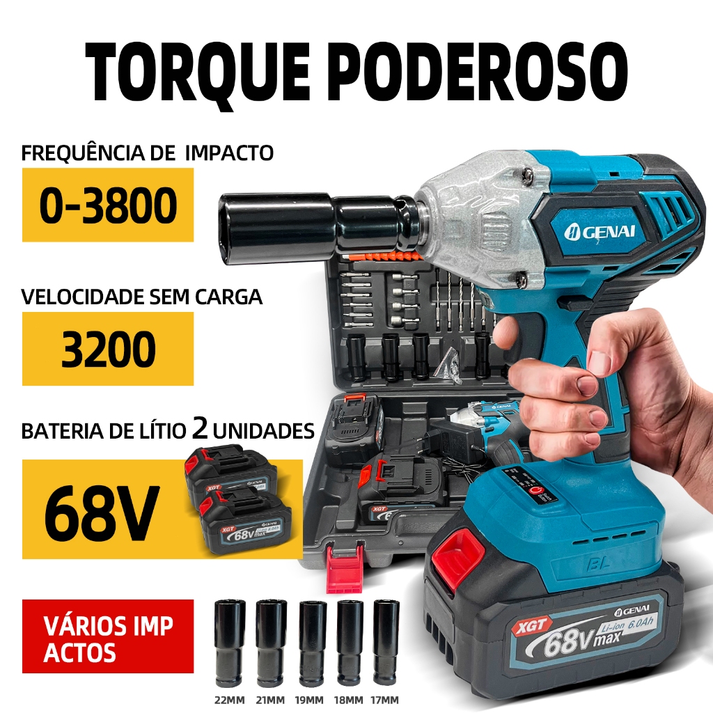 Parafusadeira E Furadeira De Impacto Portatil 68v Cor Azul-celeste