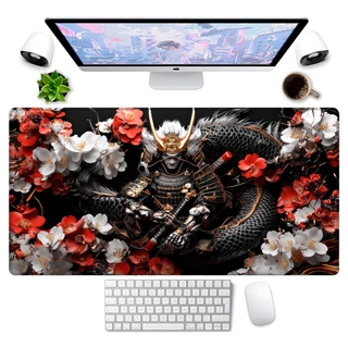 Mouse Pad Gamer p/ Destktop Borda Costurada Periférico Tema Samurais Japao Antigo
