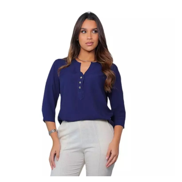 Camisa Social Feminina Manga 3/4 em Viscolinho, Lisa | Shopee Brasil