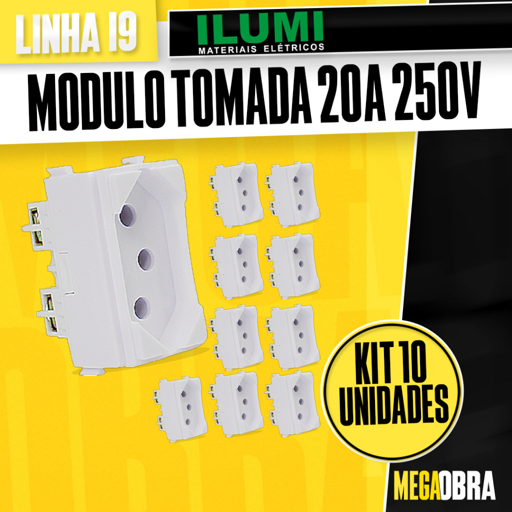 Kit Módulo Tomada 20A Bivolt Ilumi Linha I9 Branco para Tomada 20 ...