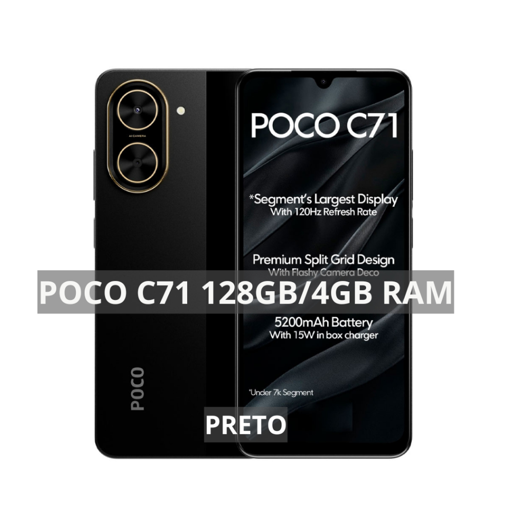 Xiaomi Poco C71 4G 128GB/4 ou 64GB/3GB RAM, Câmera 32 MP