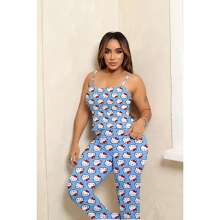 CONJUNTO PIJAMA BLOGUEIRA CALÇA PERSONAGENS AZUL em Oferta na Shopee