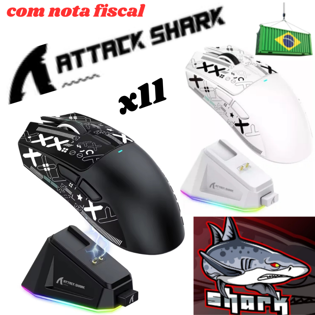 Mouse Gamer ATTACK SHARK X11 Sem Fio 22000 DPI, RGB, Ultra Leve 63g ...
