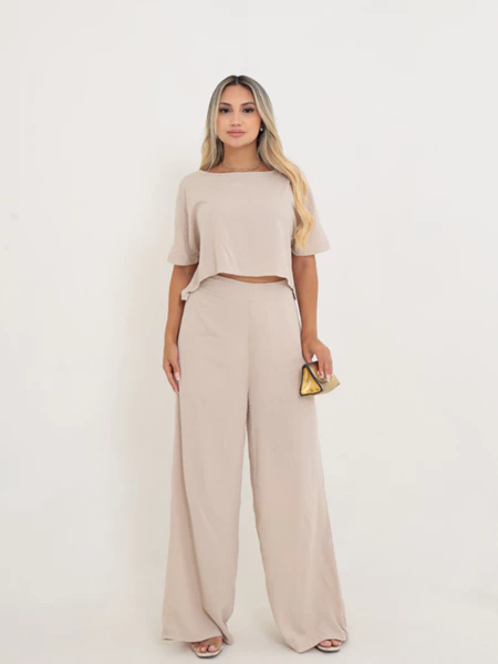 Conjunto social feminino calça e blusa em viscolinho casual 