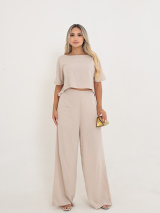 Conjunto Social Feminino Calça e Blusa Em Visco Linho Casual Festa ...