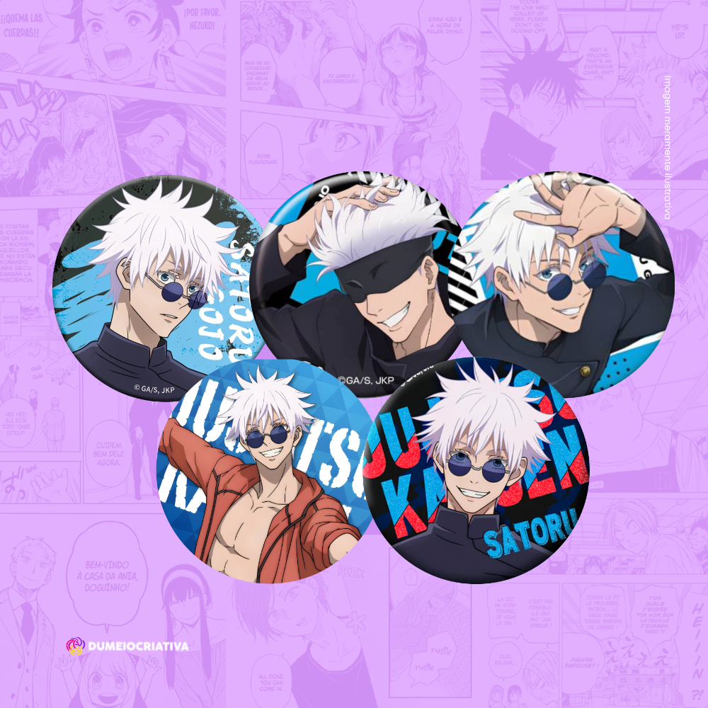 Kit com 5 Botton Gojo Satoru - Anime Jujutsu Kaisen - (3,5cm) - Broche ...