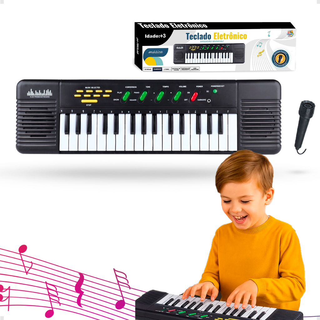 Teclado Brinquedo Piano Infantil 32 Teclas Com Microfone Instrumento ...