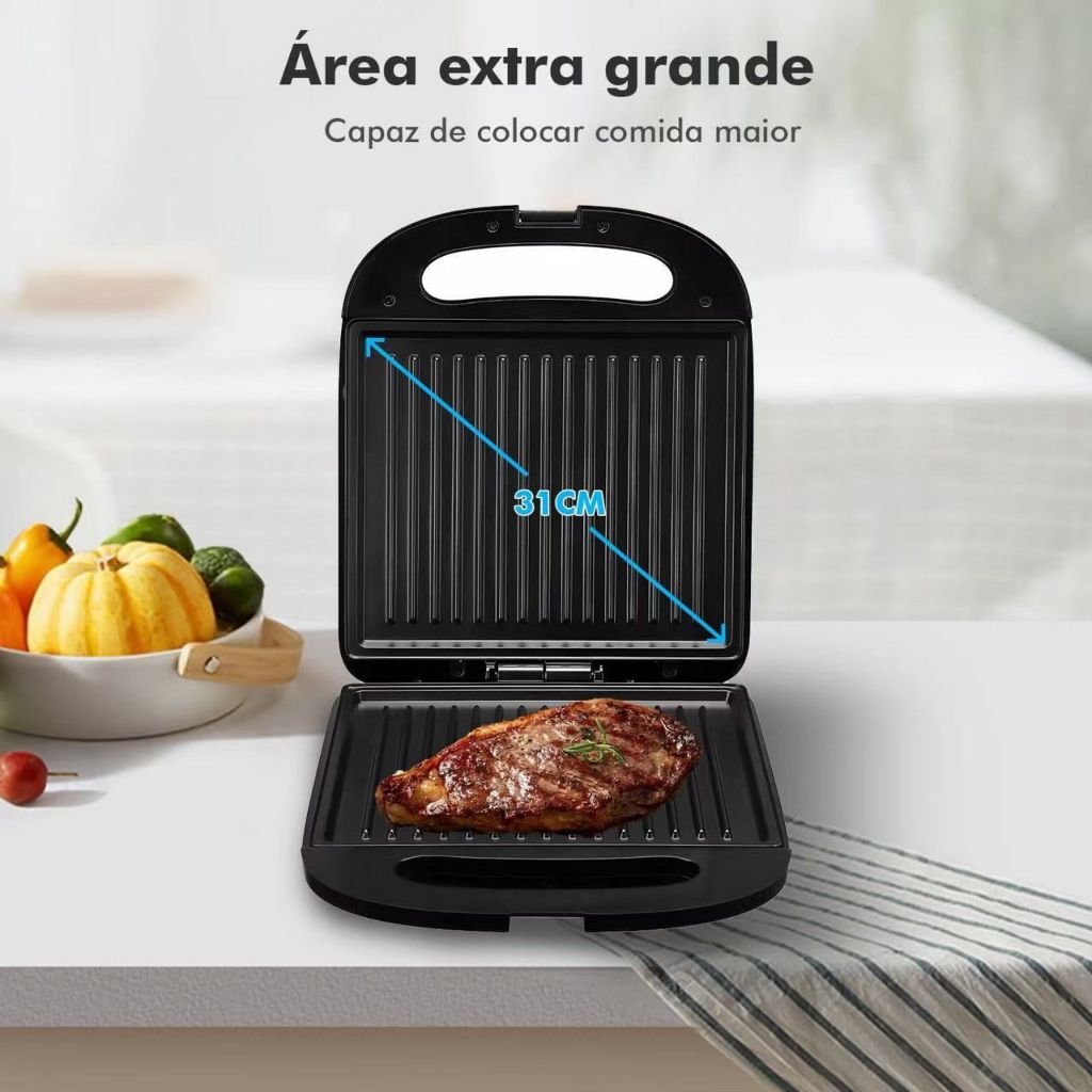 Sanduicheira Elétrica Grill Grande Multiuso Carnes Sanduiches Linguiça ...