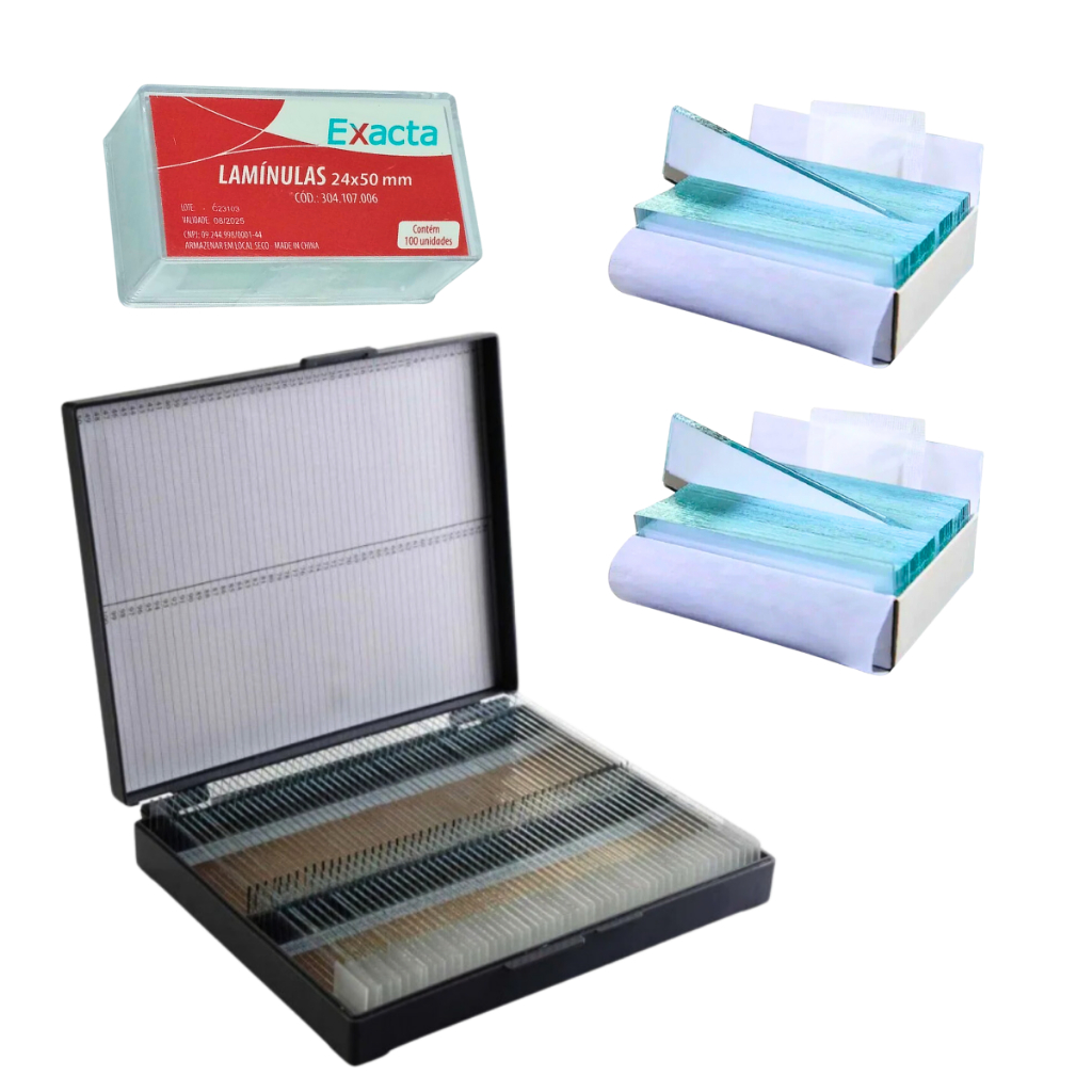 Kit para Microscopia 100 Lâminas Fosca Lapidada + 100 Lamínulas 24x50mm ...