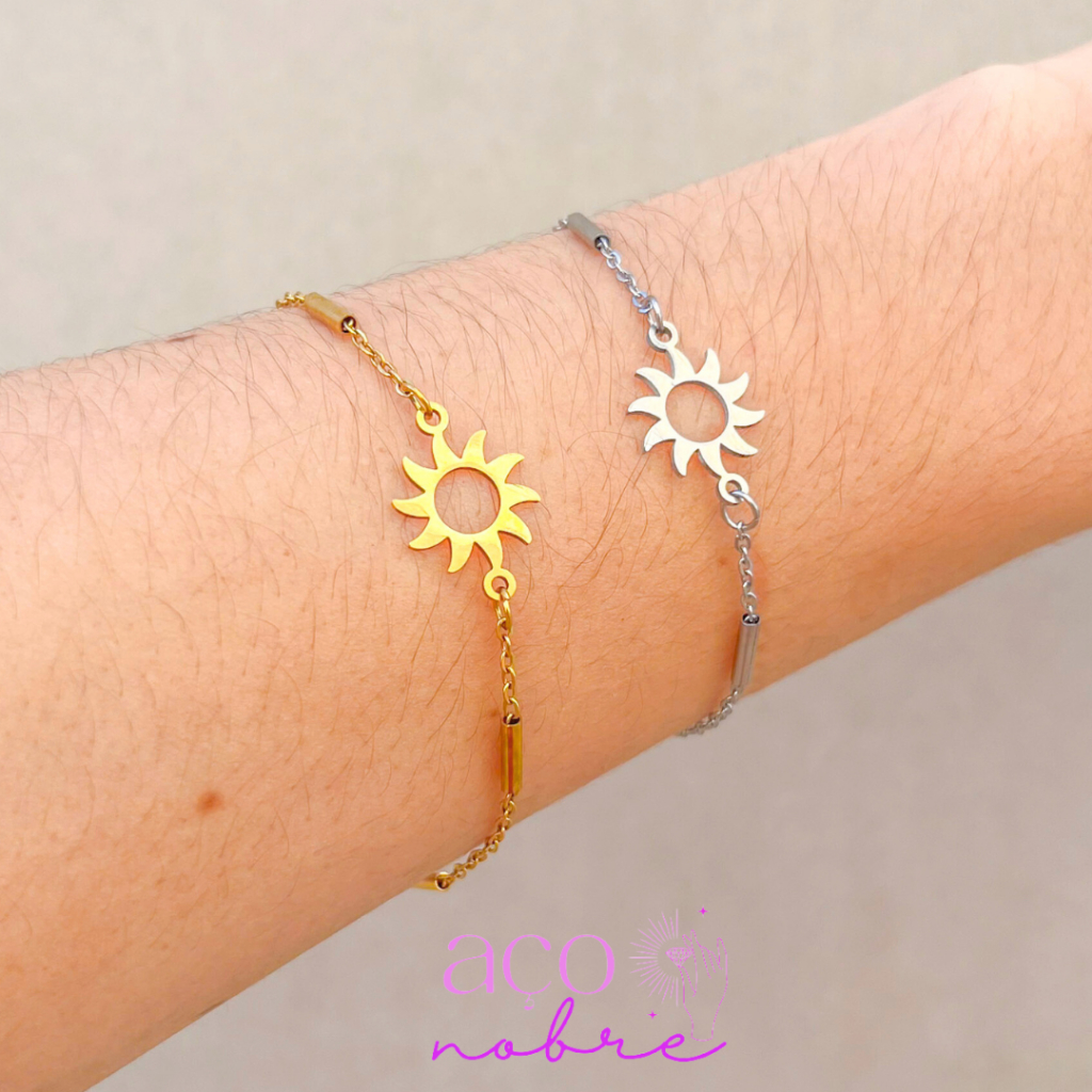 Pulseira Sol Palitinho Aço inox Não Escurece Nunca e Não Causa Alergias