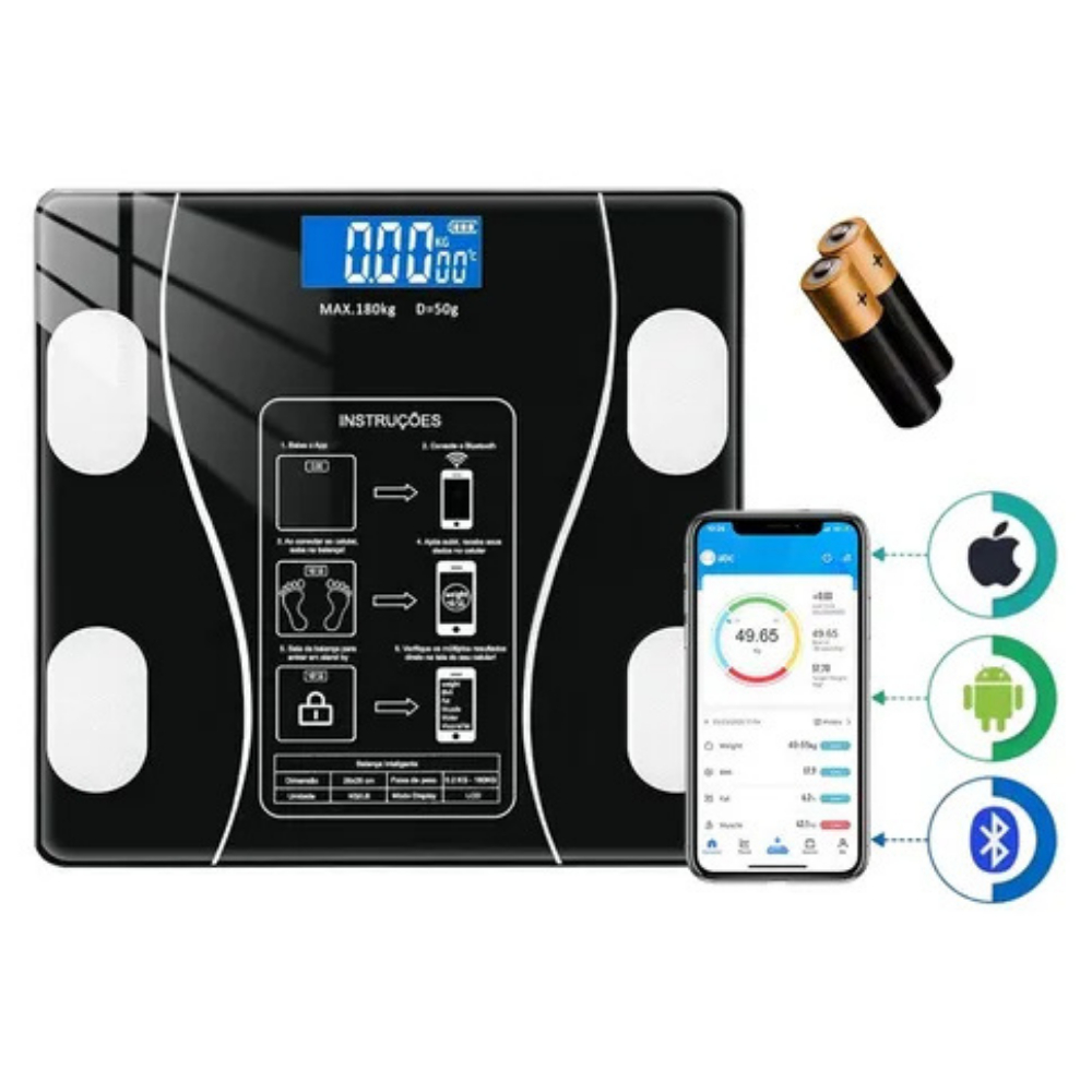 Balança Digital Corporal Inteligente com Bioimpedância – Bluetooth ...